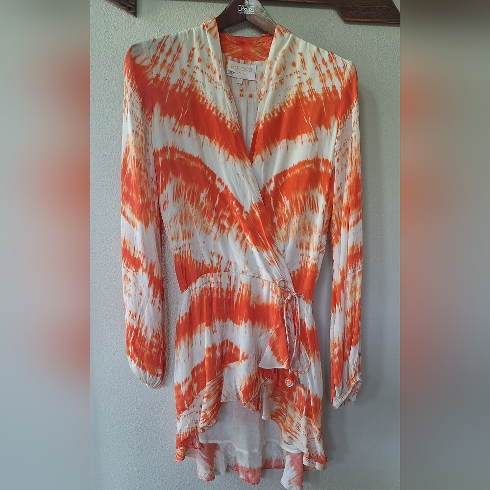 Rococo Sand Orange and White Tie-Dye Mini Wrap Dress